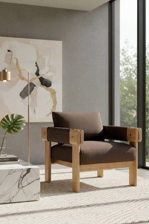 Modern European furniture - Oak Framed Leather Lounge Chair - www.oroa.com