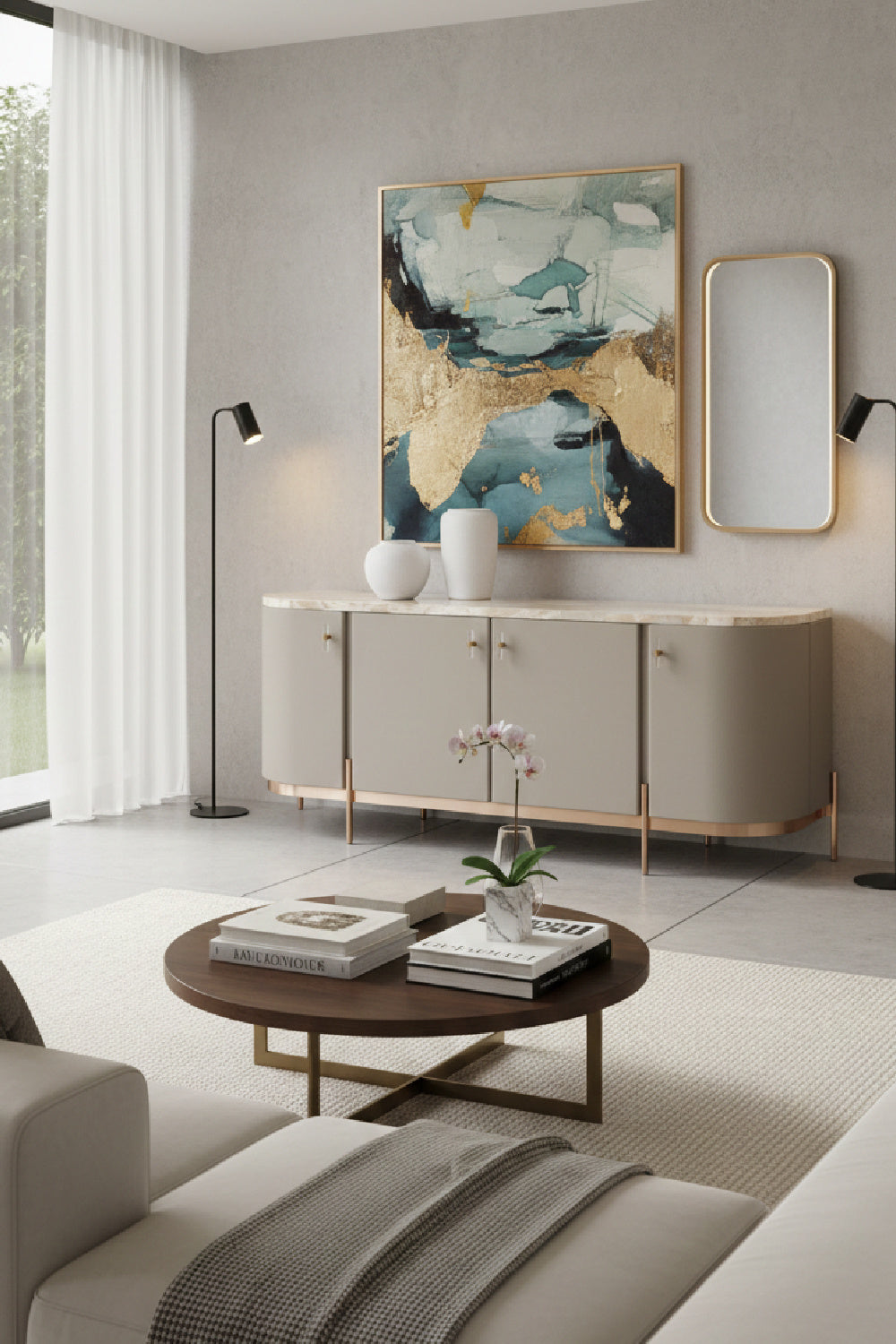 Modern European furniture - Taupe Leather 4-Door Sideboard - www.oroa.com