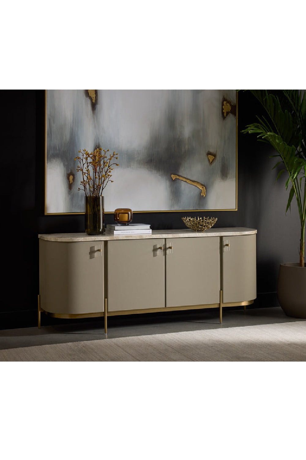 Modern European furniture - Taupe Leather 4-Door Sideboard - www.oroa.com