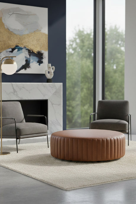 Modern European furniture - Tufted Edge Brown Leather Ottoman - www.oroa.com