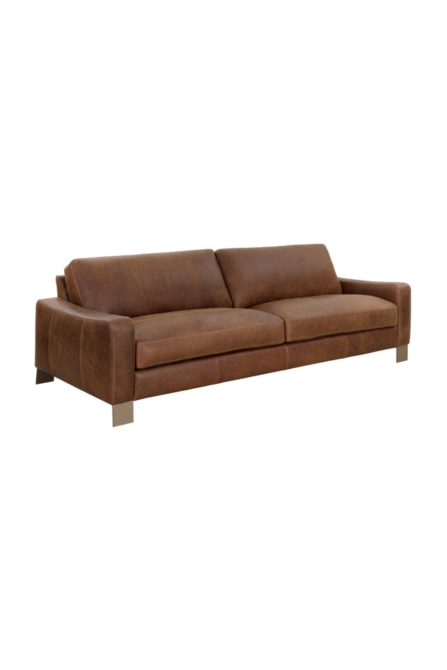 Modern European furniture - Stitched Panel Brown Leather Sofa - www.oroa.com