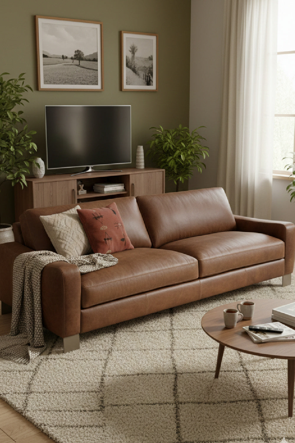 Modern European furniture - Stitched Panel Brown Leather Sofa - www.oroa.com