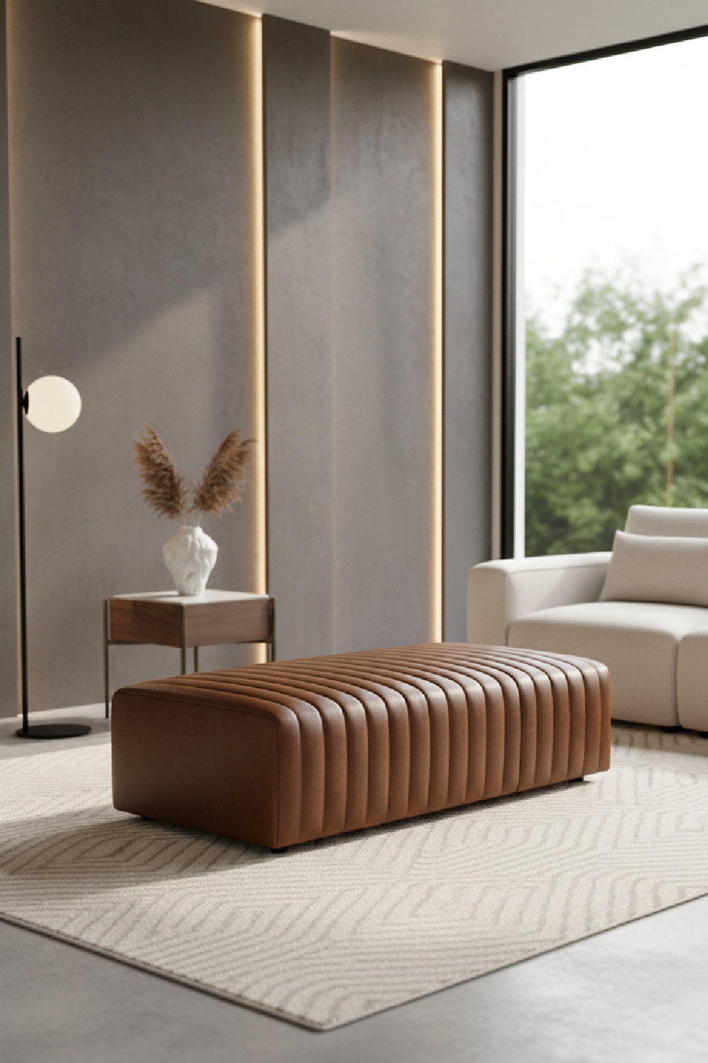 Modern European furniture - Italian Textured Leather Ottoman - www.oroa.com