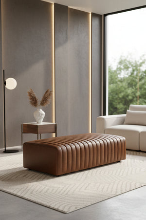 Modern European furniture - Italian Textured Leather Ottoman - www.oroa.com
