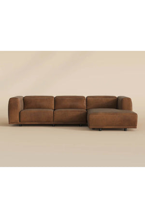 Modern European furniture - Brown Leather Chaise Sofa - www.oroa.com