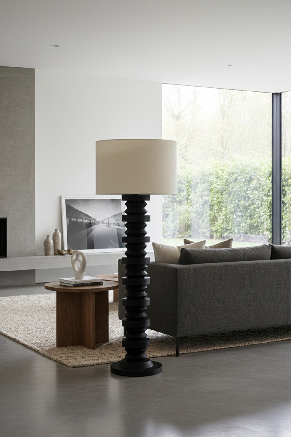Modern European furniture - Black Wooden Base Floor Lamp - www.oroa.com