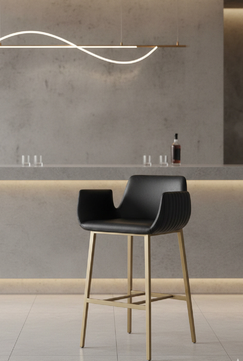 Modern European furniture - Leather-Look Channeled Arm Bar Stool - www.oroa.com