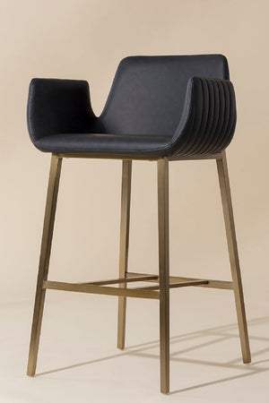 Modern European furniture - Leather-Look Channeled Arm Bar Stool - www.oroa.com