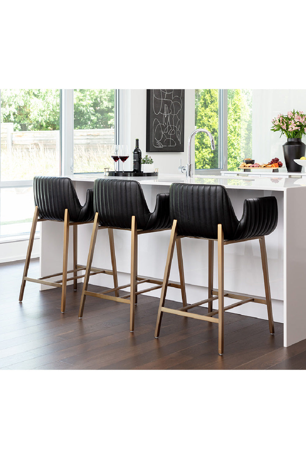 Modern European furniture - Leather-Look Channeled Arm Counter Stool - www.oroa.com