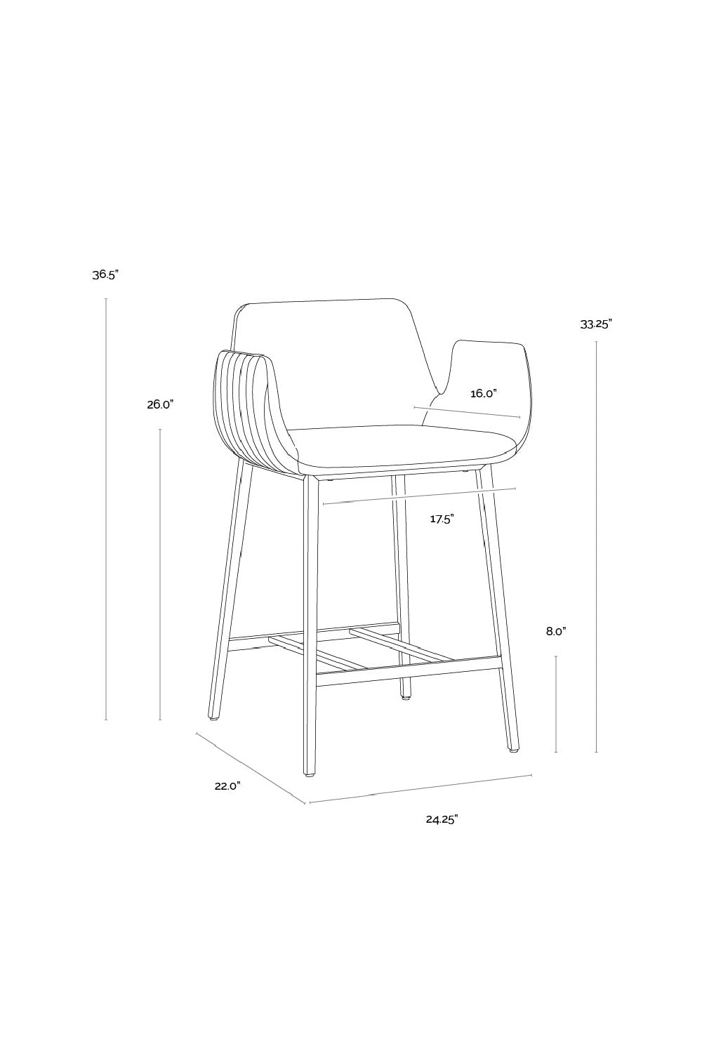 Modern European furniture - Leather-Look Channeled Arm Counter Stool - www.oroa.com
