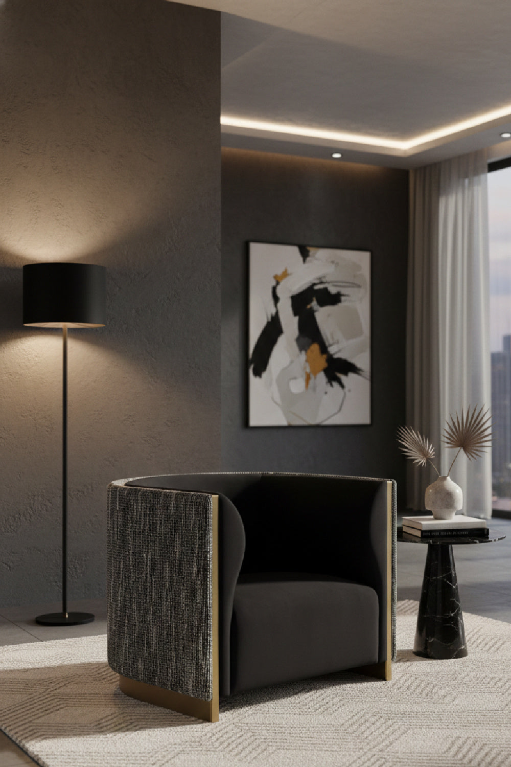 Modern European furniture - Gold Inlay Curved Lounge Chair - www.oroa.com