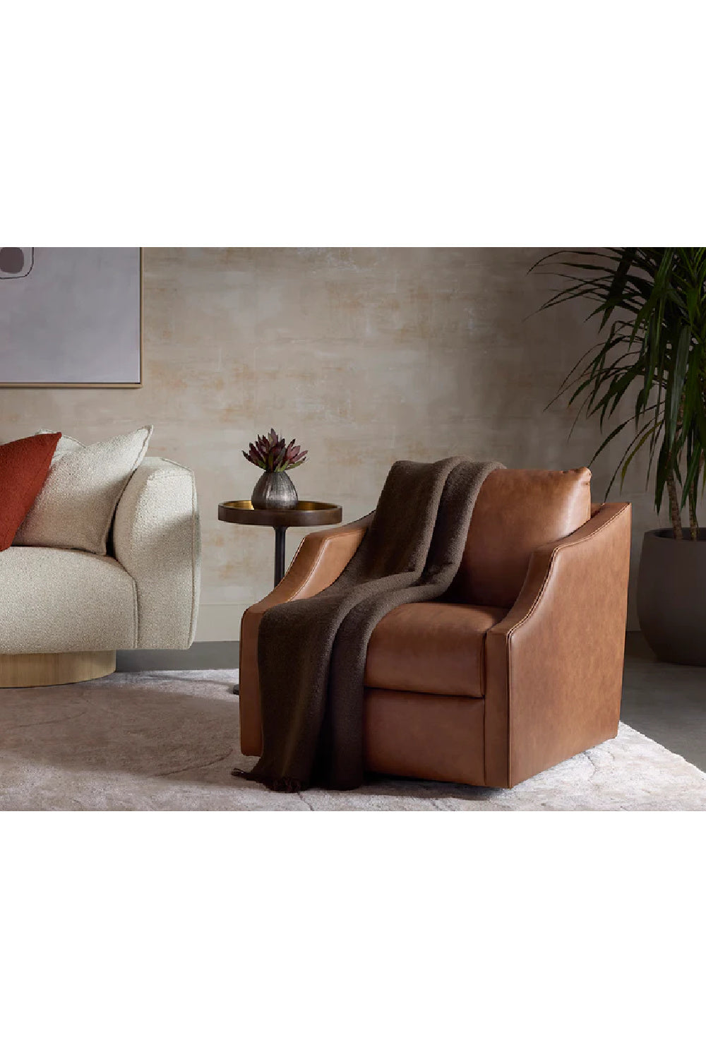 Modern European furniture - Leather Sloped-Arm Swivel Lounge Chair - www.oroa.com