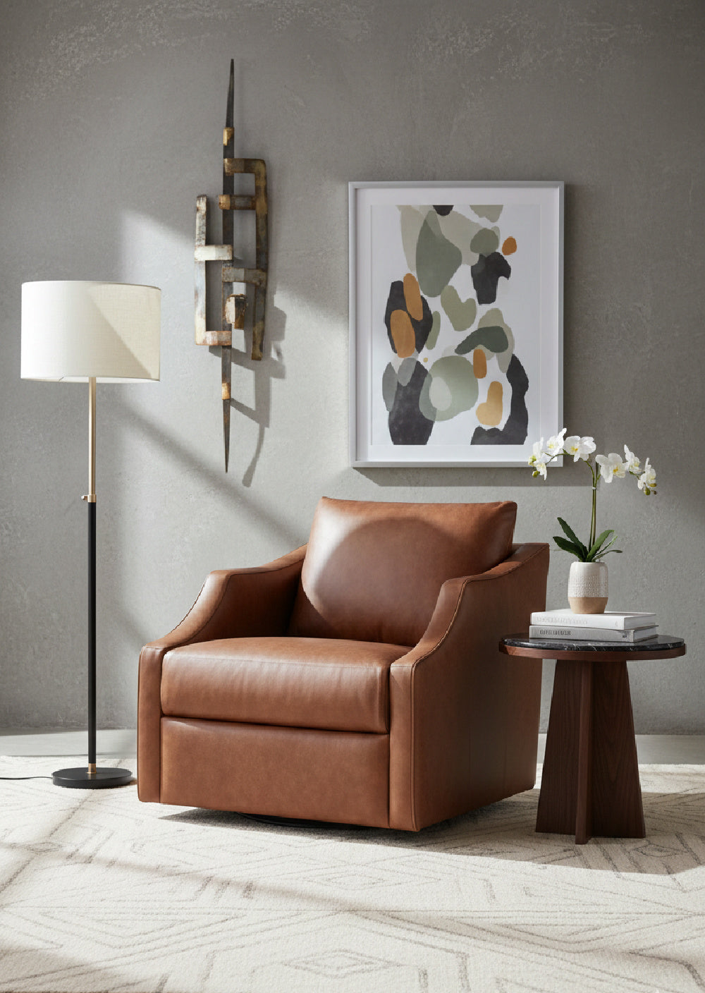 Modern European furniture - Leather Sloped-Arm Swivel Lounge Chair - www.oroa.com