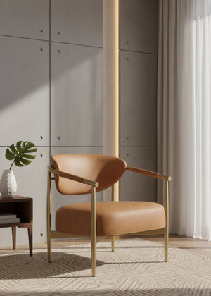 Modern European furniture - Gold-Framed Leather Lounge Chair - www.oroa.com