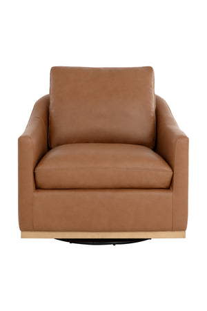 Modern European furniture - Brown Leather Swivel Lounge Chair - Ash Wood Base - www.oroa.com