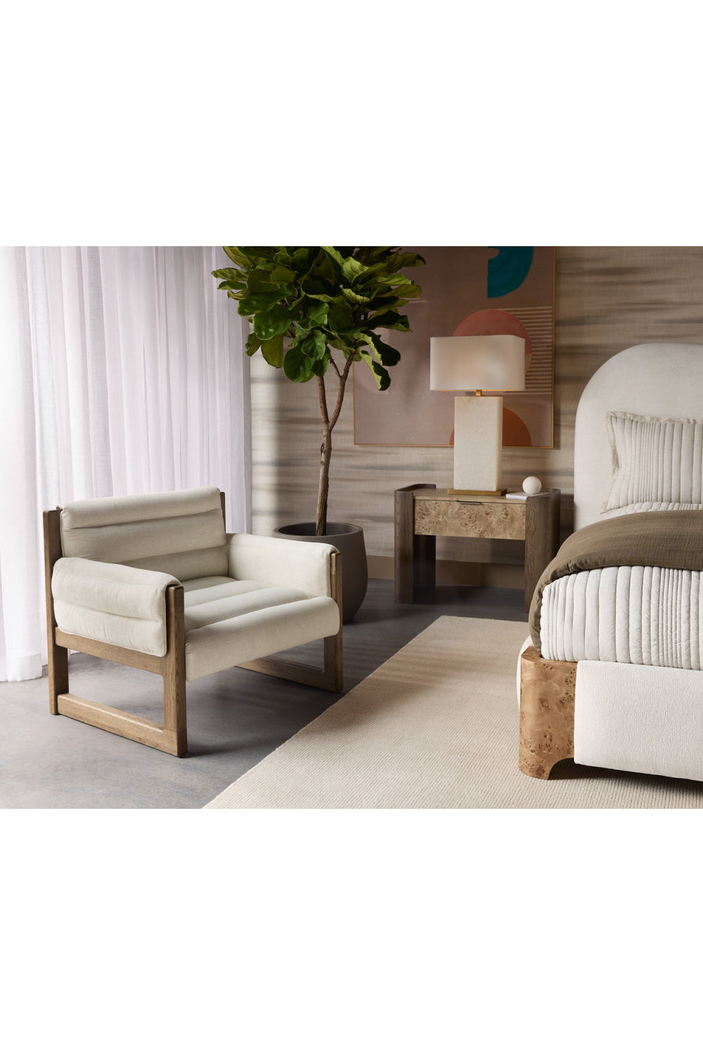 Modern European furniture - Tufted White Linen Lounge Chair - www.oroa.com