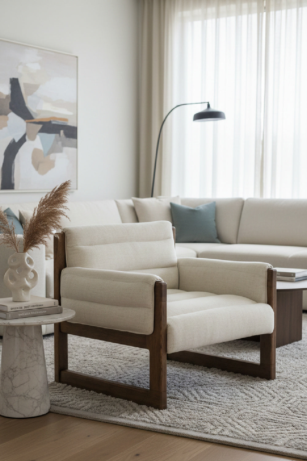 Modern European furniture - Tufted White Linen Lounge Chair - www.oroa.com