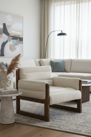 Modern European furniture - Tufted White Linen Lounge Chair - www.oroa.com