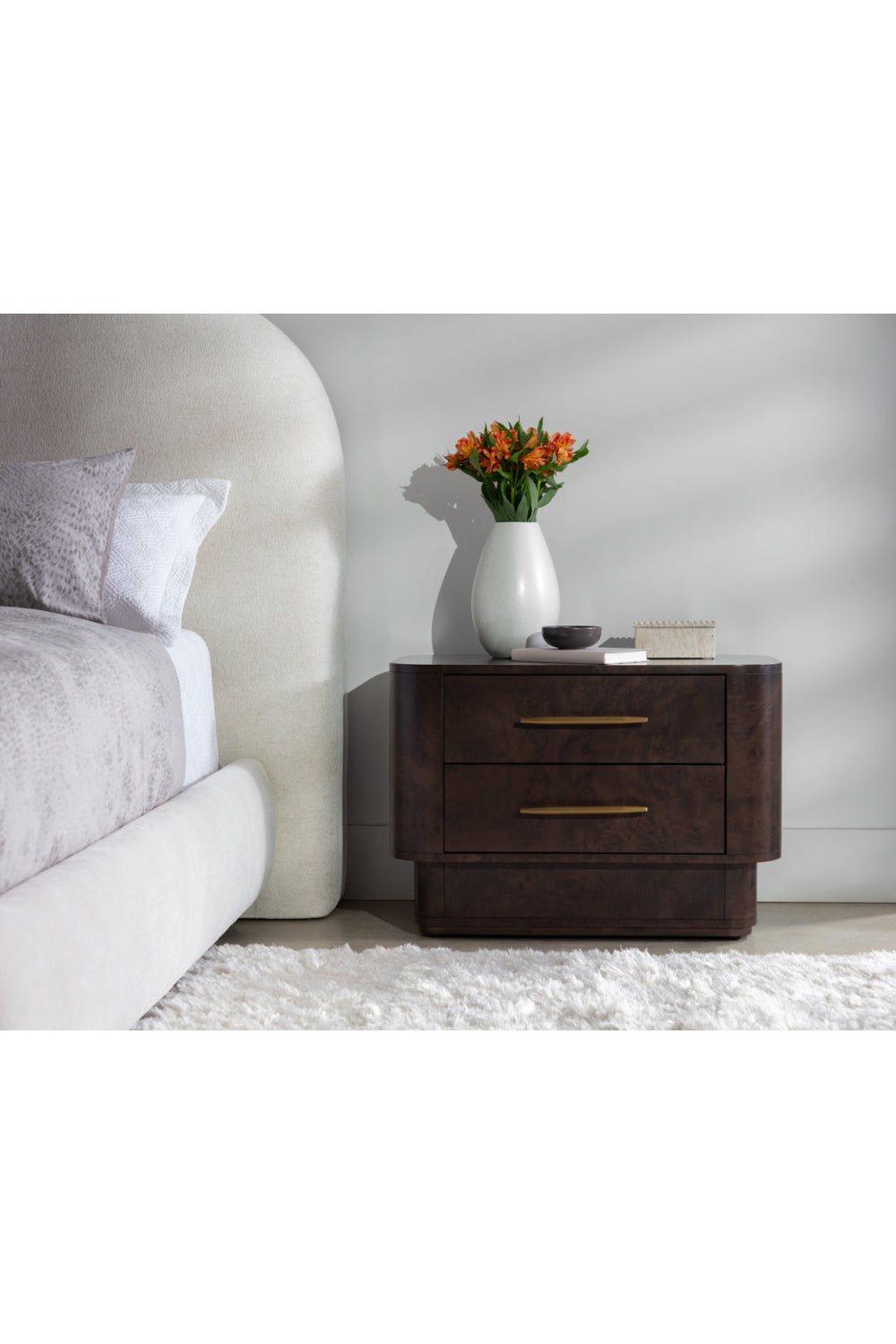 Modern European furniture - Brown Burl Veneer 2-Drawer Nightstand - www.oroa.com