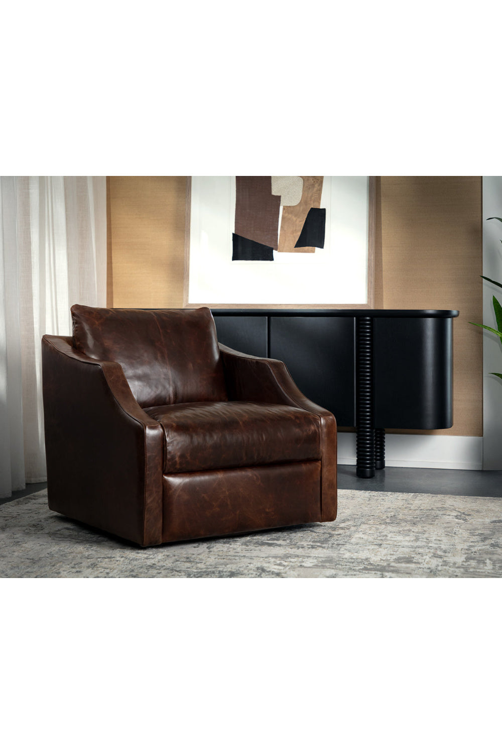 Modern European furniture - Leather Sloped-Arm Swivel Lounge Chair - www.oroa.com