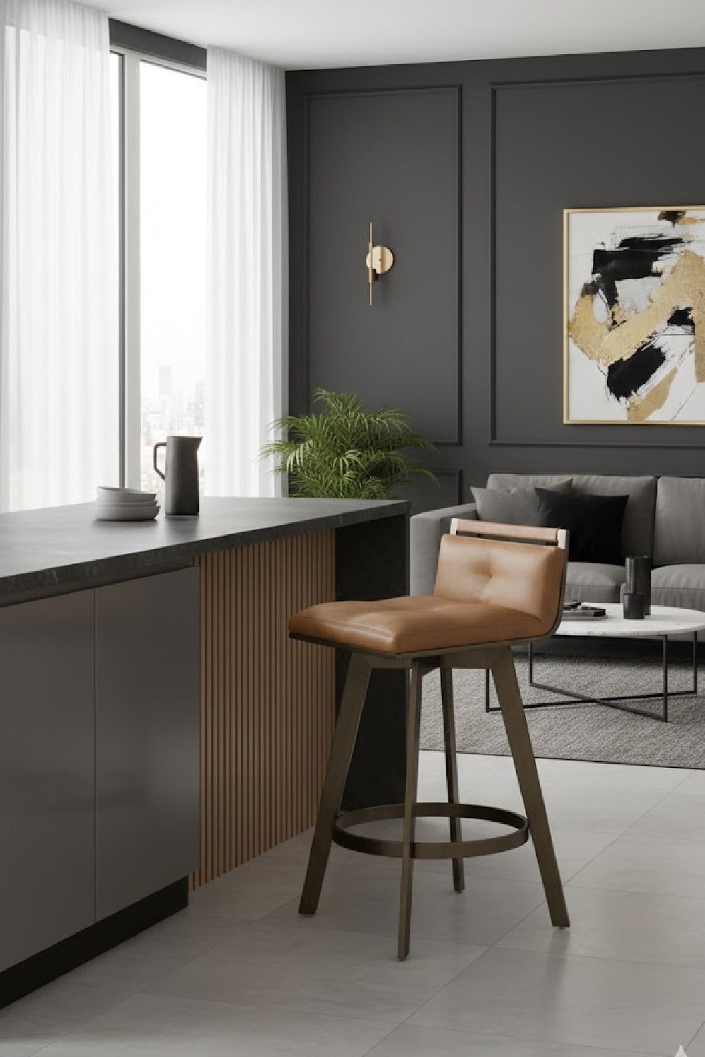 Modern European furniture - Swivel Counter Stool with Metal Frame - www.oroa.com