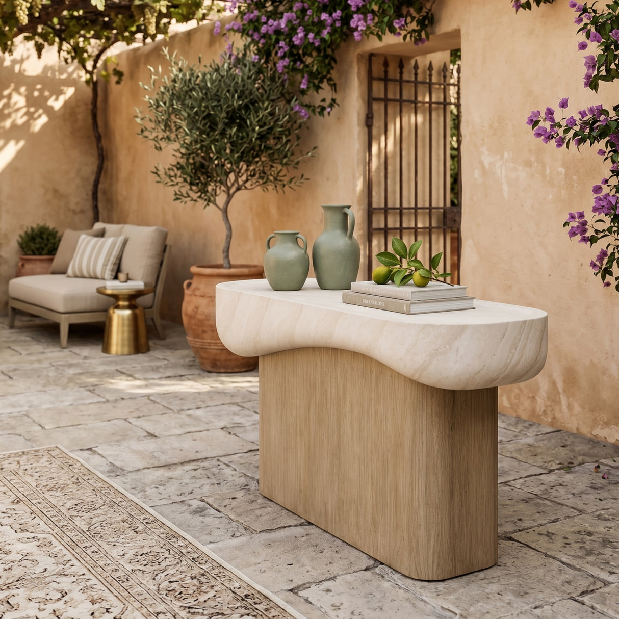   Travertine Look Indoor/Outdoor Console Table | Oroa.com