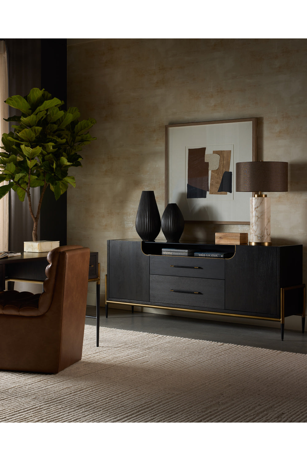   Modern European furniture - Black Wooden 2-Drawer Sideboard - www.oroa.com | Oroa.com