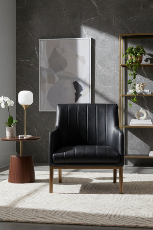 Modern European furniture - Black Leather Channeled Lounge Chair - www.oroa.com