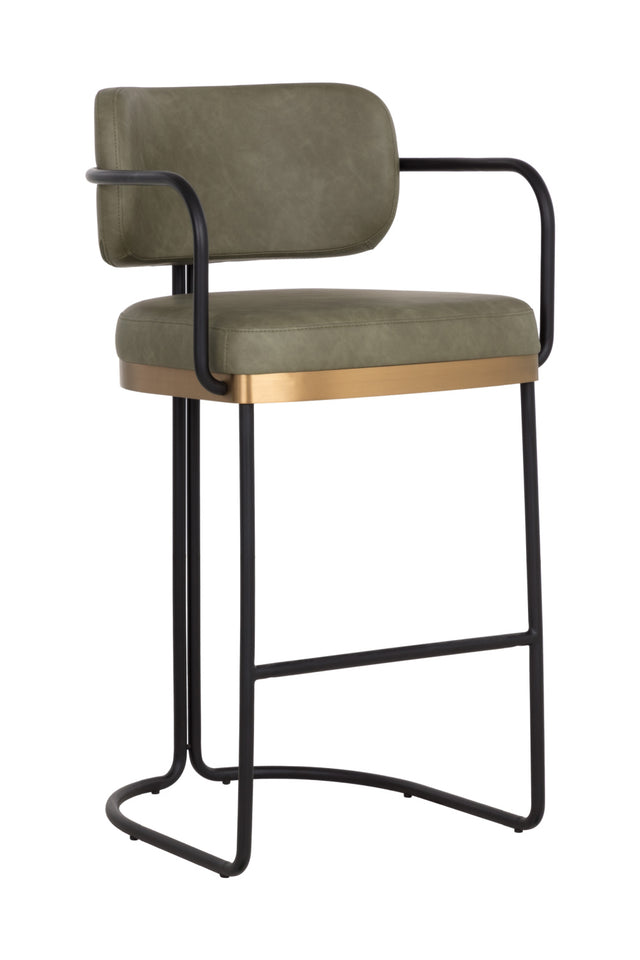 Modern European furniture - Iron Framed Leather-Look Bar Stool - www.oroa.com