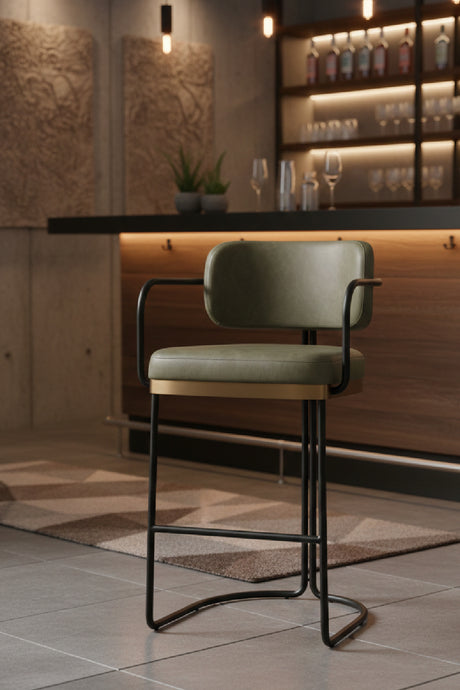 Modern European furniture - Iron Framed Leather-Look Bar Stool - www.oroa.com