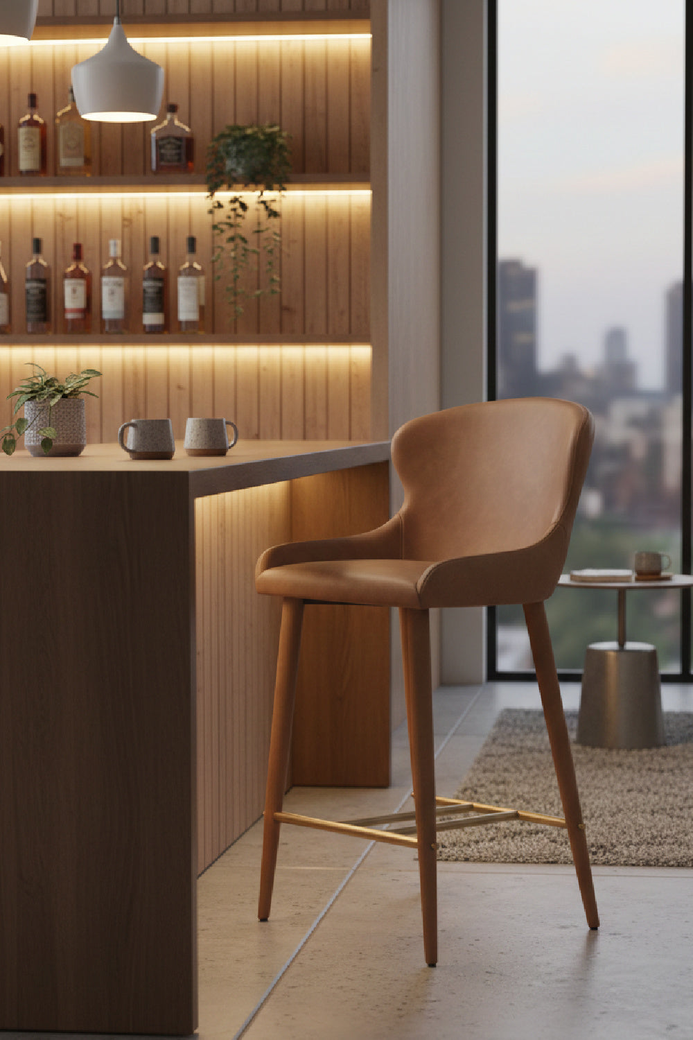 Modern European furniture - Leather Look Shell Counter Stool - www.oroa.com