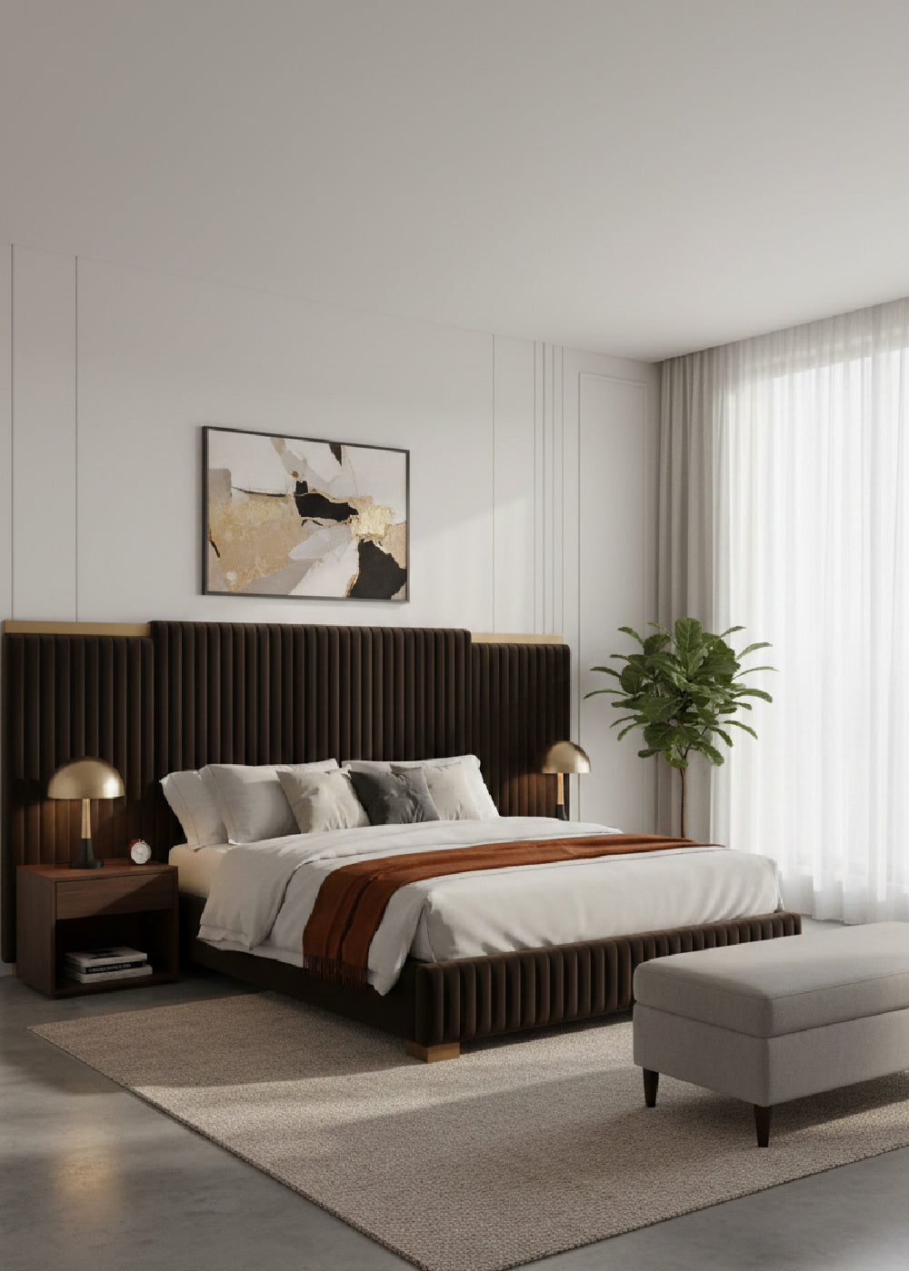 Modern European furniture - Channeled Panel Headboard King Bed - www.oroa.com