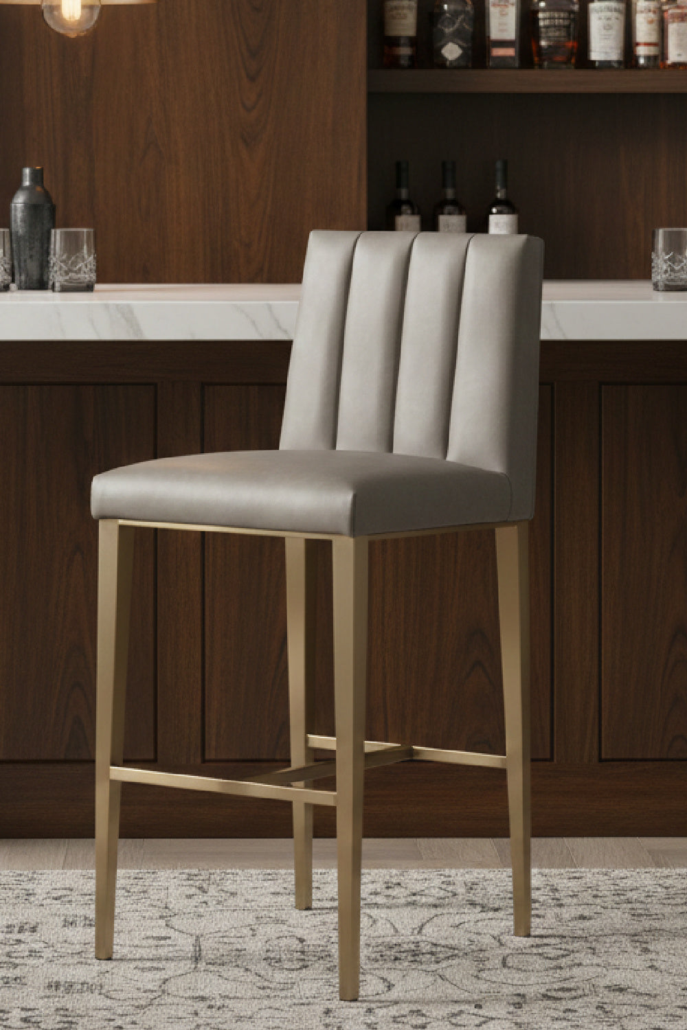 Modern European furniture - Vertical-Channeled Leather-Look Bar Stool - www.oroa.com