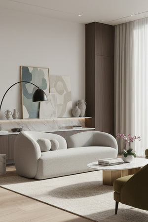   Modern European furniture - Gray Boucle Curved Sofa - www.oroa.com | Oroa.com