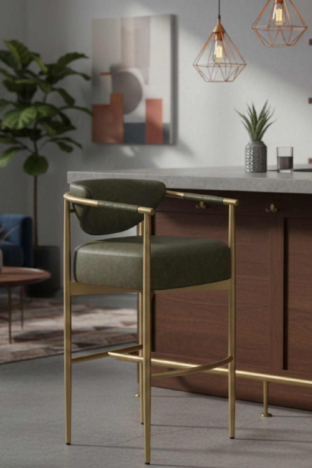 Modern European furniture - Gold Framed Leather-Look Bar Stool - www.oroa.com