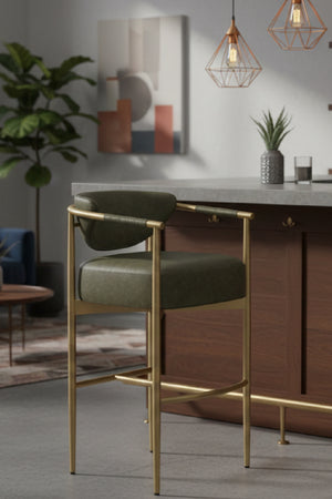Modern European furniture - Gold Framed Leather-Look Bar Stool - www.oroa.com