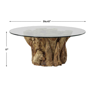   Teak Base Glass Coffee Table | Oroa.com