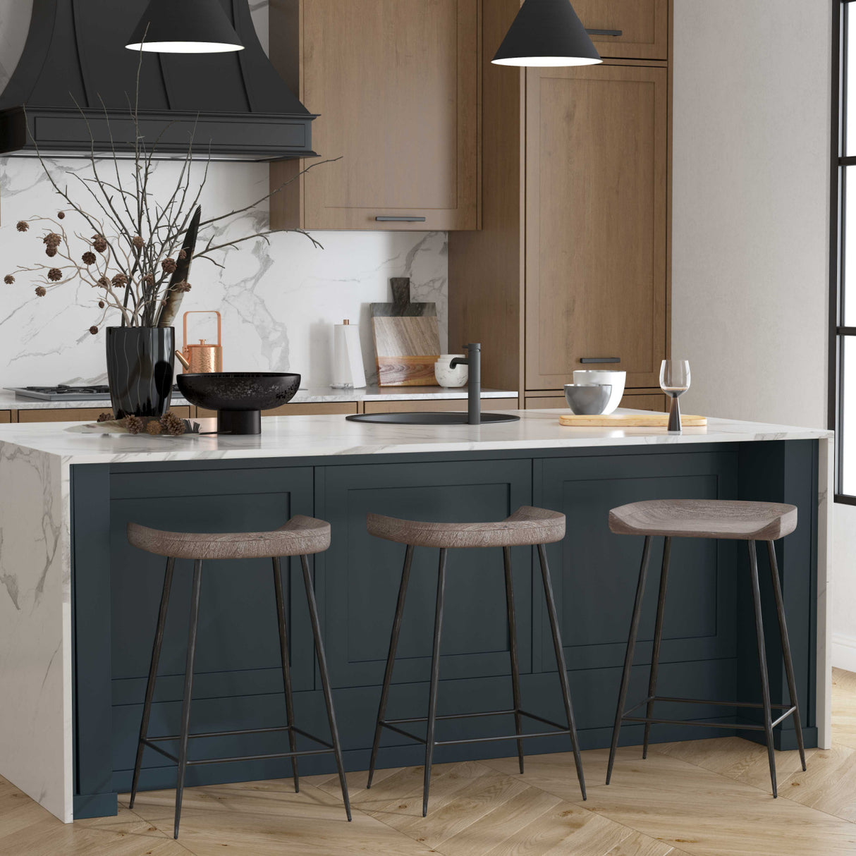   Curved Mango Wood Counter Stool | Oroa.com