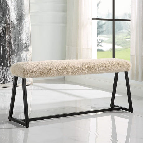   Beige Long-Haired Sheepskin Bench | Oroa.com