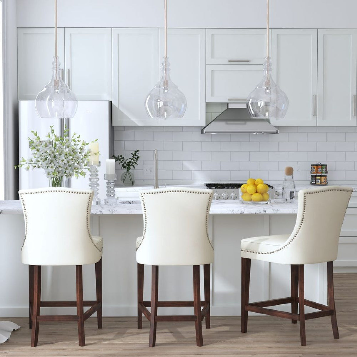   White Leather Inspired Counter Stool | Oroa.com