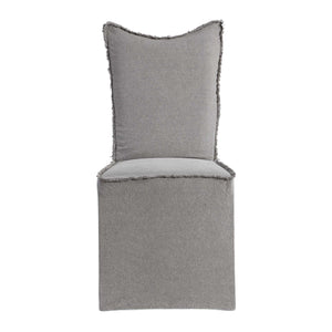   Gray Linen Fringed Dining Chairs (2) | Oroa.com