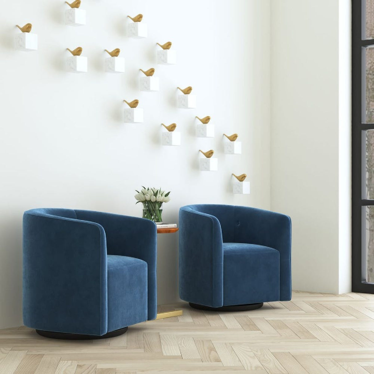   Blue Velvet Swivel Chair | Oroa.com
