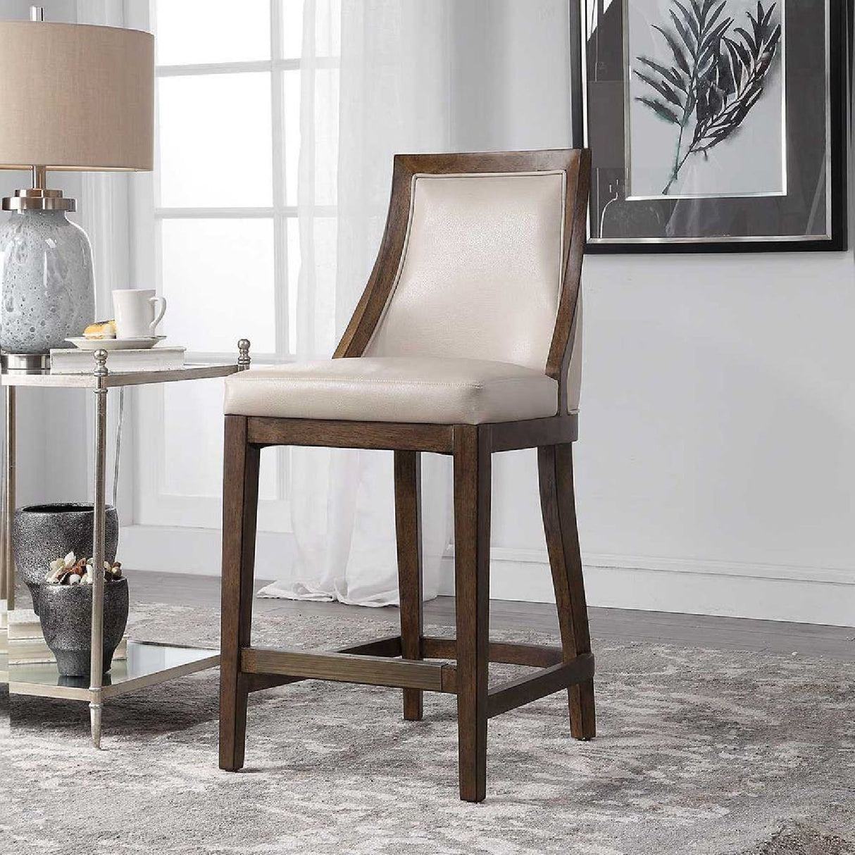   Beige Leather Counter Stool | Oroa.com