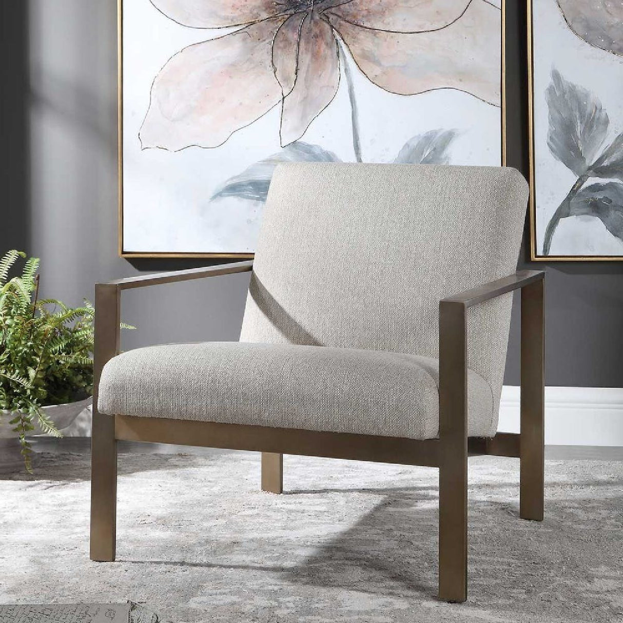   Beige Woven Fabric Accent Chair | Oroa.com