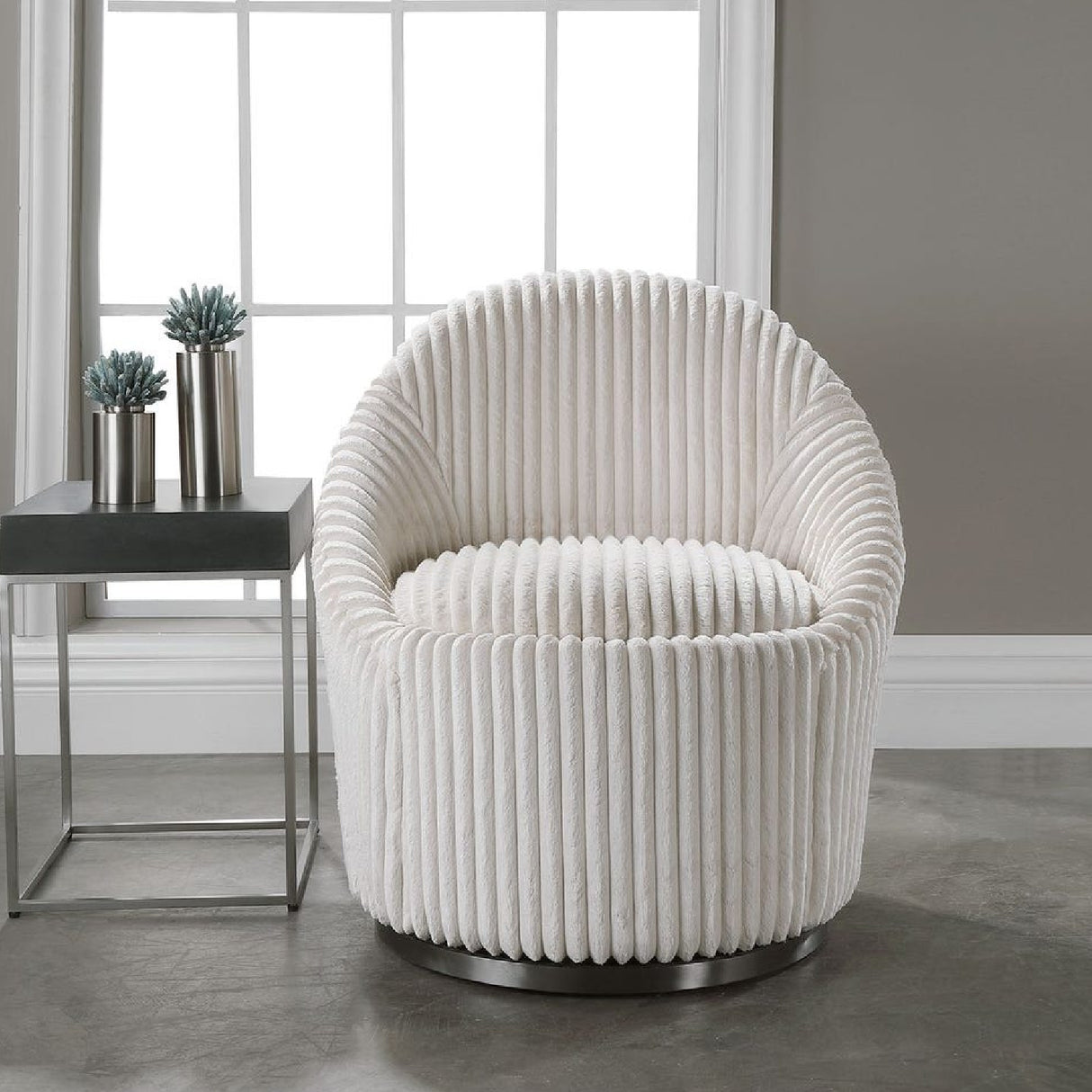   Fluted Chenille Swivel Chair | Oroa.com