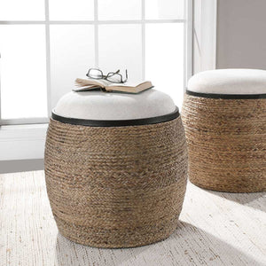   Braided Straw Round Ottoman | Oroa.com