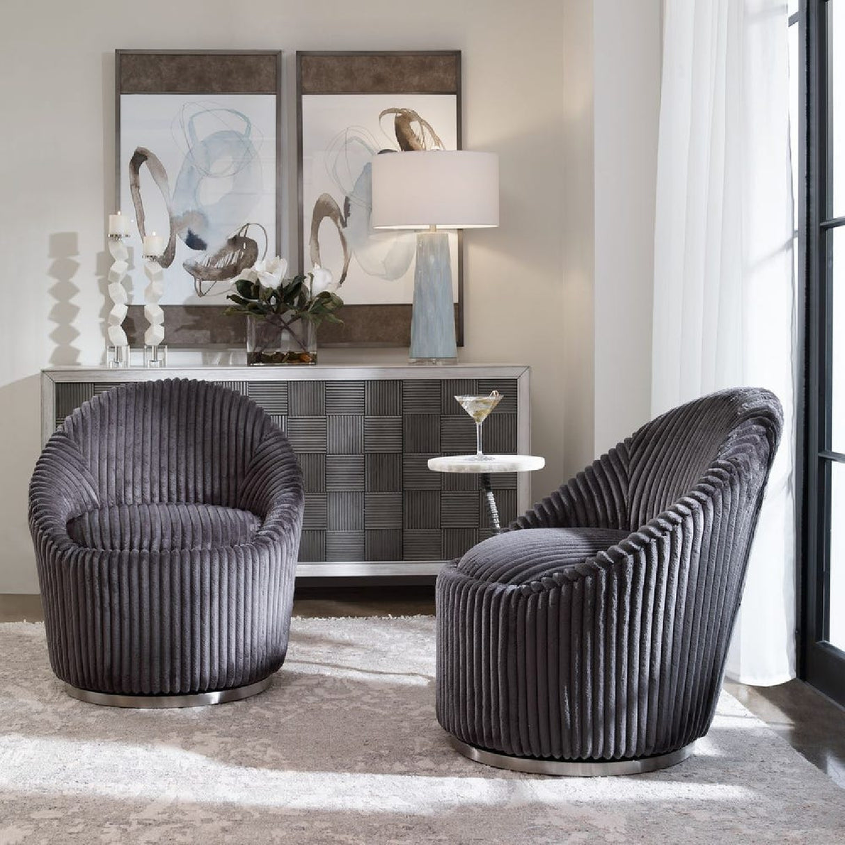  Fluted Chenille Swivel Chair | Oroa.com