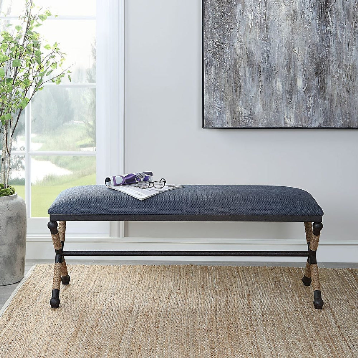   Blue Cotton Blend Bench | Oroa.com