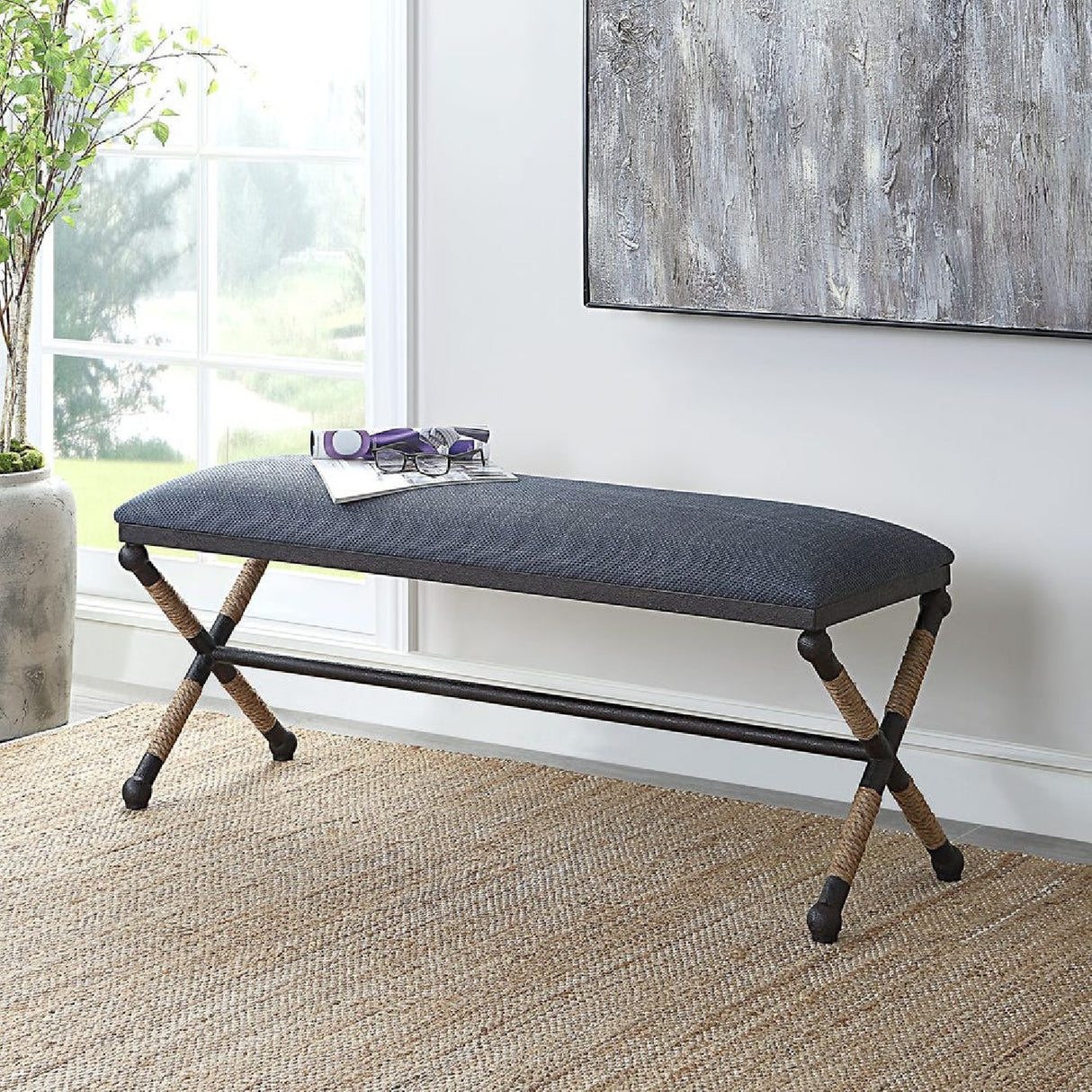   Blue Cotton Blend Bench | Oroa.com