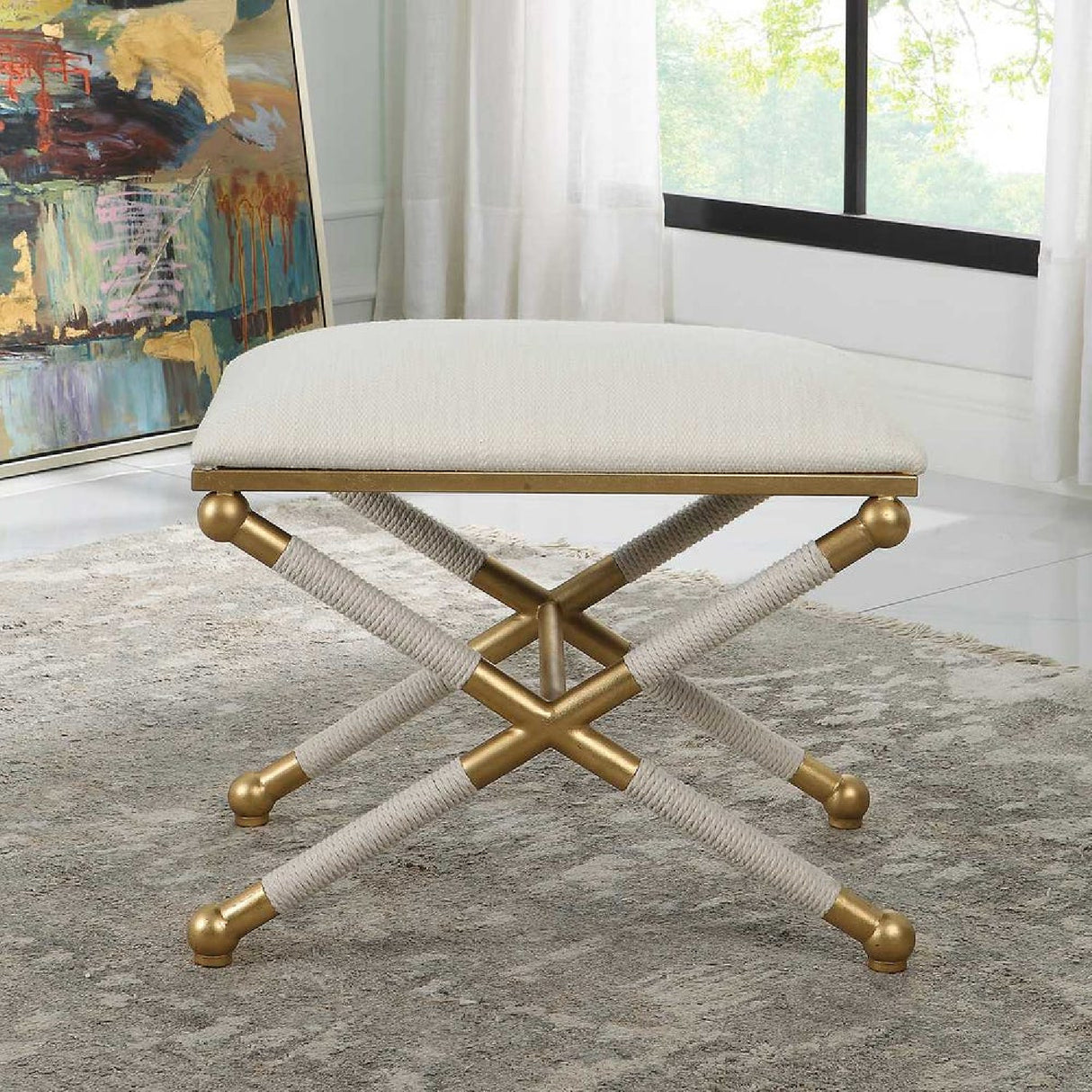   Gold Framed White Bench S | Oroa.com